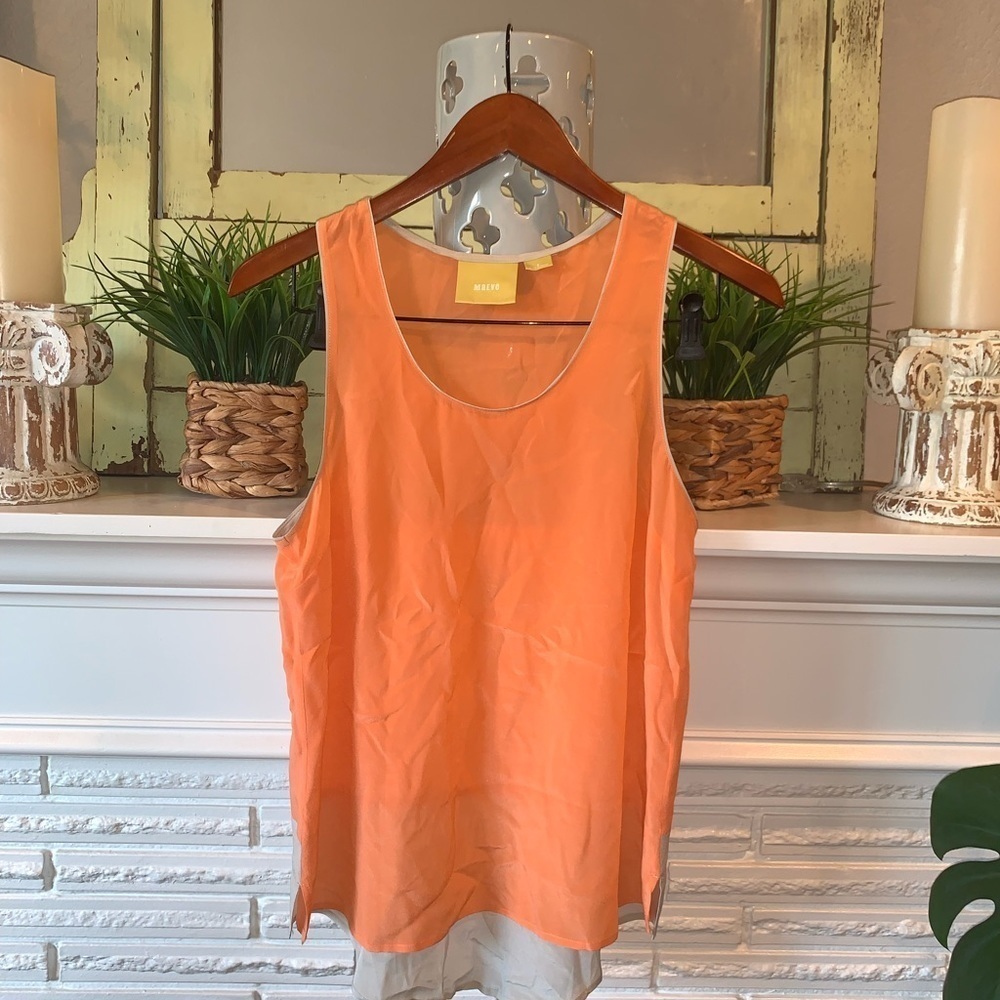Anthropologie Maeve 100% Silk Orange Tan Scoop Neck Tank Top Size 6